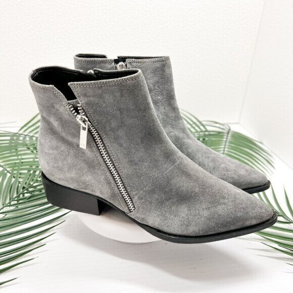 Marc Fisher LTD Vincent Women's Grey Suede Pointed Toe Ankle Booties Size 5.5M - Picture 1 of 9